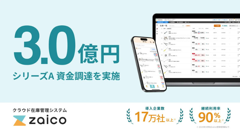 在庫管理システムZAICO、3億円を資金調達！入出庫や発注の自動化で人手不足の解消へ